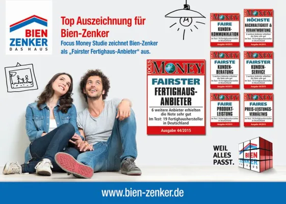 Bien-Zenker ist 'Fairster Fertighaus-Anbieter' im Focus-Money Fertighaushersteller-Test Bild: Bien-Zenker ist 'Fairster Fertighaus-Anbieter' im Focus-Money Fertighaushersteller-Test