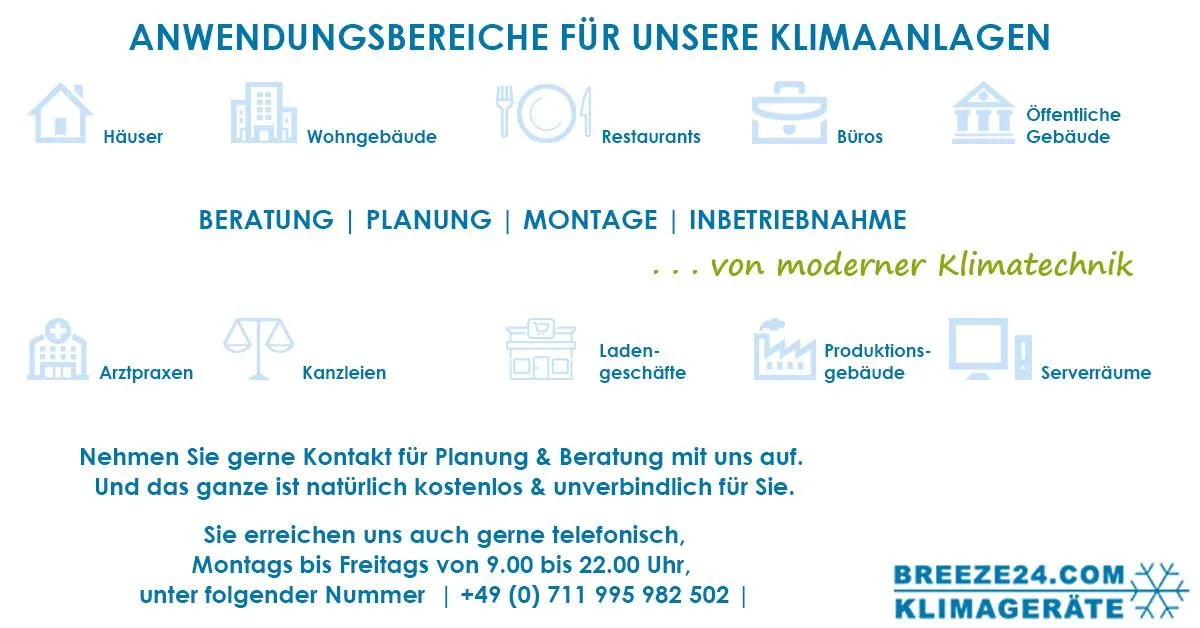 ANWENDUNGSBEREICHE FÜR UNSERE KLIMAANLAGEN