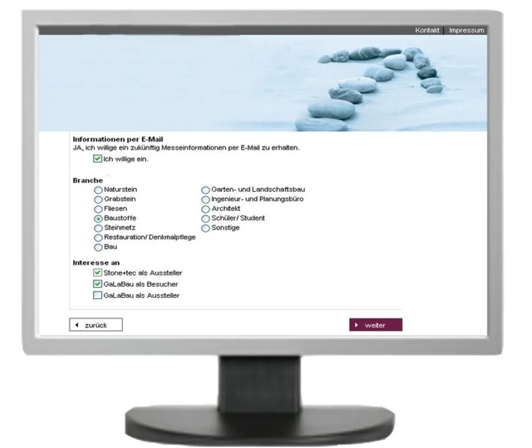 Beispiel einer Interessenabfrage über individualisierte Websites