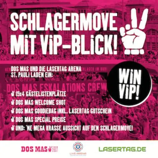 Lasertag Arena St. Pauli: Jetzt einen VIP-Platz in DER Kiez Location für den Schlagermove in Hamburg gewinnen Bild: Lasertag Arena St. Pauli: Jetzt einen VIP-Platz in DER Kiez Location für den Schlagermove in Hamburg gewinnen