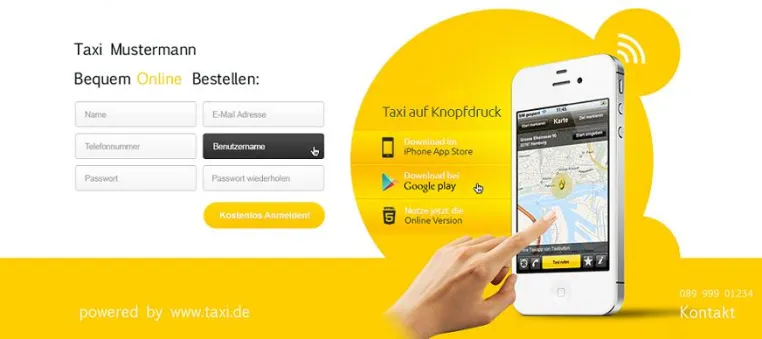 Taxibestellungen per Knopfdruck gibt es ab sofort deutschlandweit bei TAXI.de Bild: Taxibestellungen per Knopfdruck gibt es ab sofort deutschlandweit bei TAXI.de