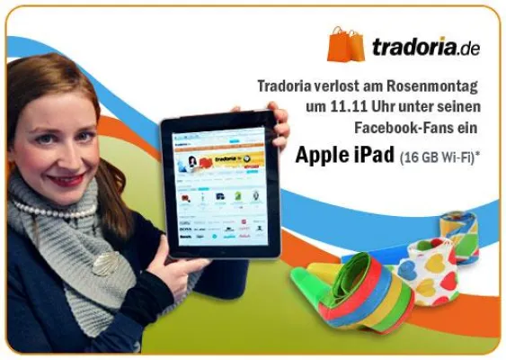 Alle wollen es – einer bekommt es – das iPad® Tradoria verlost unter seinen Facebook-Fans ein iPad® Bild: Alle wollen es – einer bekommt es – das iPad® Tradoria verlost unter seinen Facebook-Fans ein iPad®