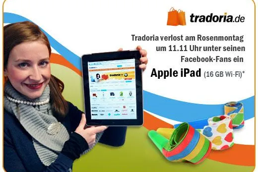 Alle wollen es – einer bekommt es – das iPad® Tradoria verlost unter seinen Facebook-Fans ein iPad® Bild: Alle wollen es – einer bekommt es – das iPad® Tradoria verlost unter seinen Facebook-Fans ein iPad®