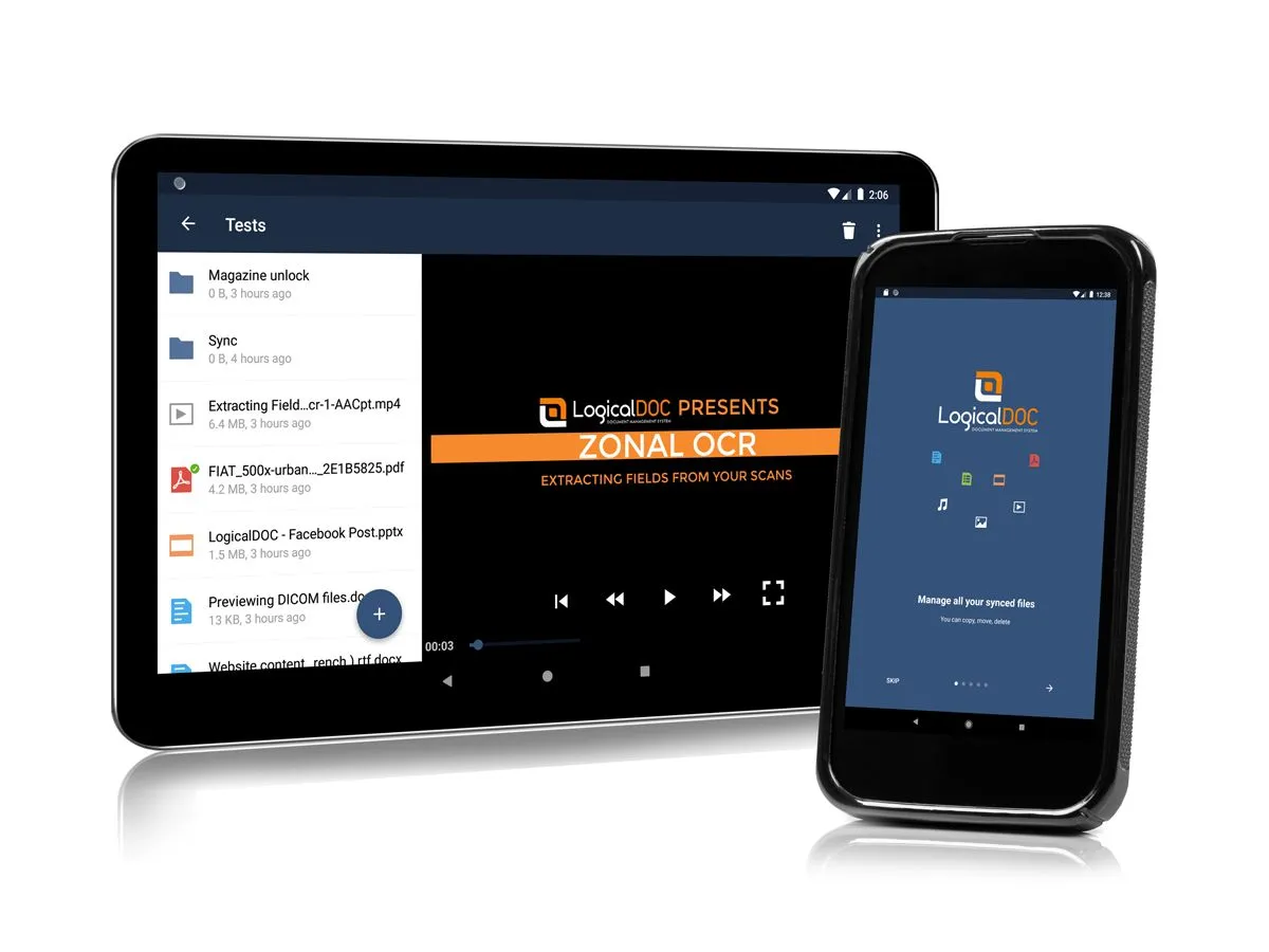 Smartphone und Tablet mit LogicalDOC Mobile Streaming eines Videos
