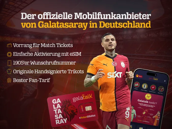 "Merhaba Galatalk, Galatasaray trifft seine Fans in Deutschland: Start der neuen Mobilfunkmarke!" Bild: "Merhaba Galatalk, Galatasaray trifft seine Fans in Deutschland: Start der neuen Mobilfunkmarke!"