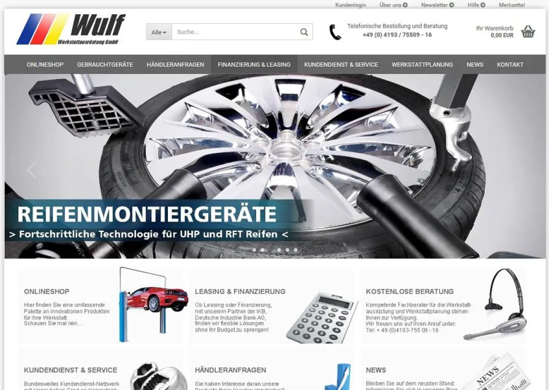Der Online-Shop von Wulf Werkstattausrüstung erstrahlt nach dem Relaunch im neuen Glanz.