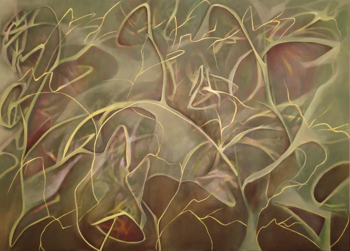 Megan Olson: Emerge, 2009, Öl und Sprühlack auf Leinwand, 180 x 270 cm