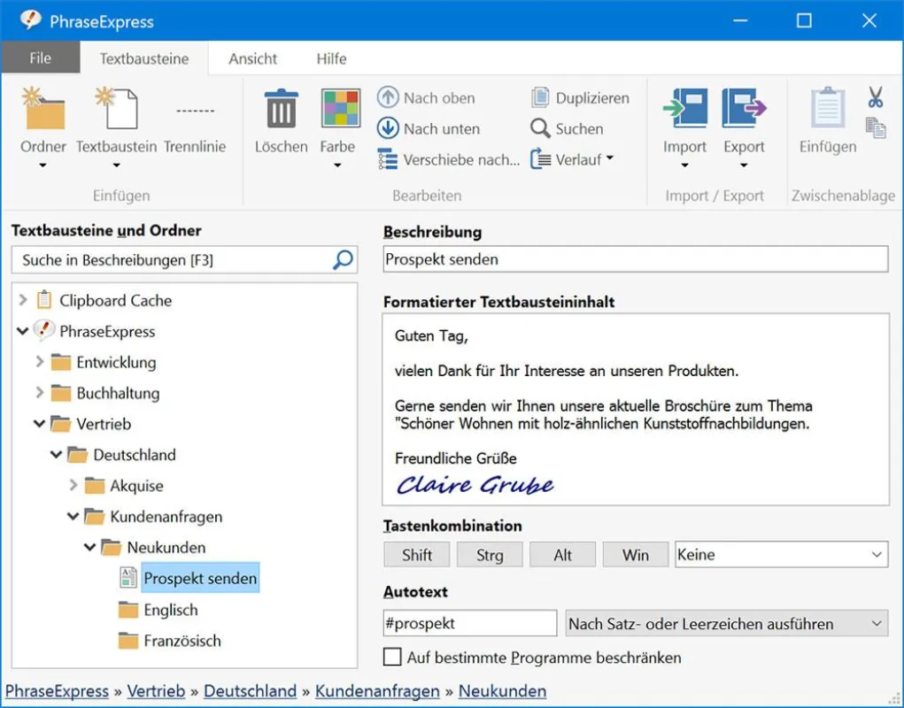 Textbausteinverwaltung PhraseExpress v12
