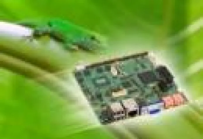 Bild: Nano-ITX Mainboard mit Atom CPU und passiver Kühlung