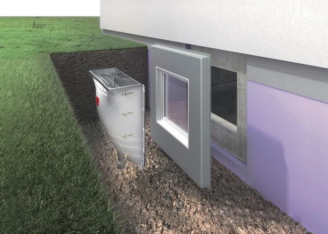 Der ACO Therm Block trennt den Lichtschacht vom Mauerwerk und schafft bestmögliche Wärmedämmung.