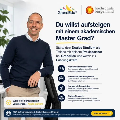 Bild: Mit akademischem Mastergrad zur Führungskraft: GrandEdu und Hochschule Burgenland zeigen Karrierewege auf