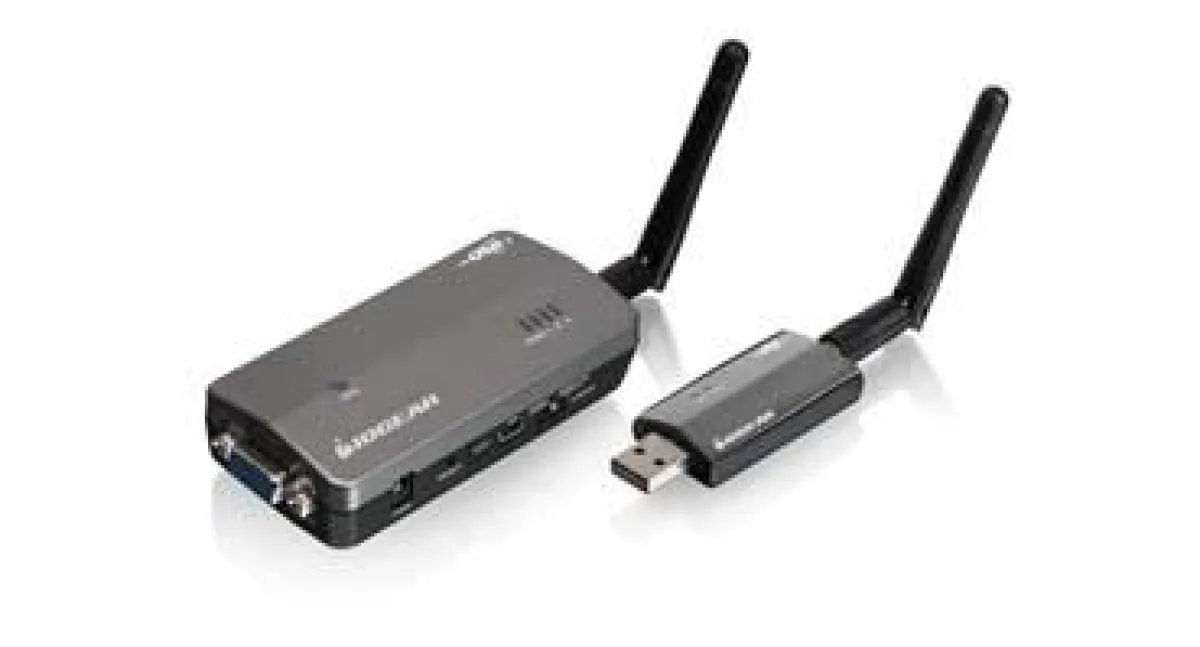Das „IOGEAR Wireless USB zu VGA Kit“ besteht aus zwei Komponenten