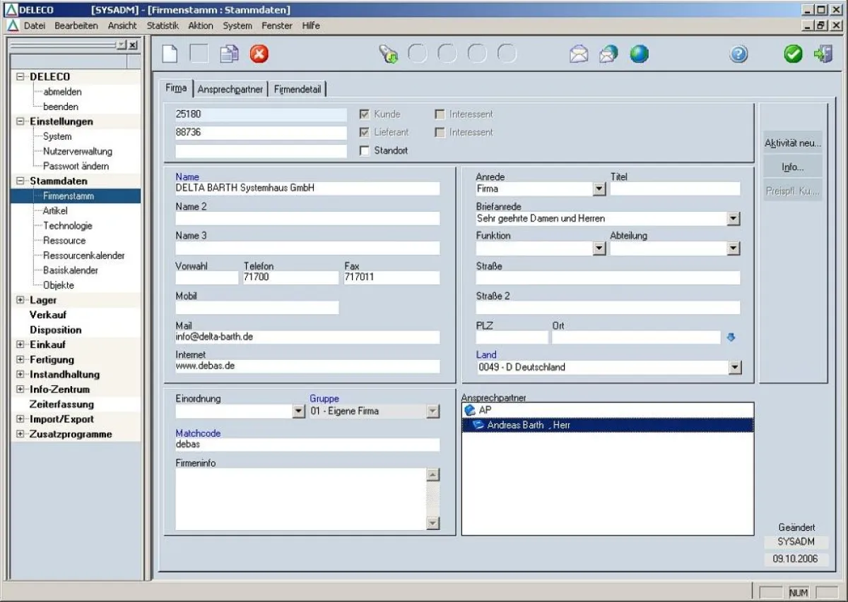 Screenshot des neuen Deleco-Menübaums