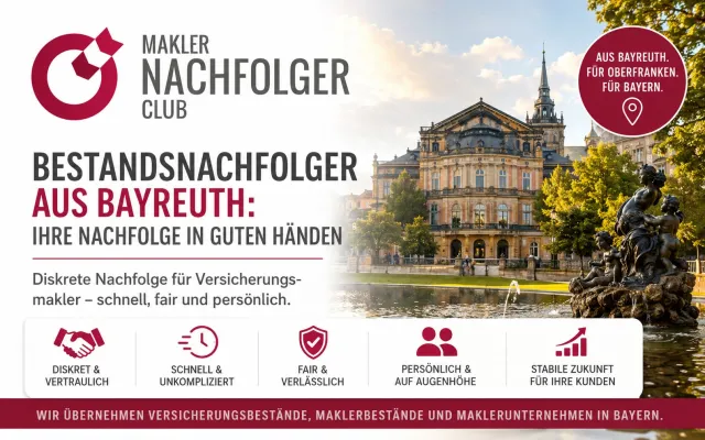 Regionaler Versicherungsmakler aus Bayreuth sucht Bestände und Maklerunternehmen Bild: Regionaler Versicherungsmakler aus Bayreuth sucht Bestände und Maklerunternehmen