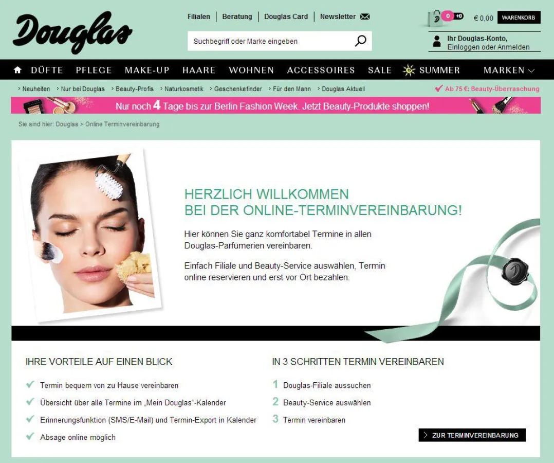 Douglas Kunden können jetzt online Termine mit Beauty-Experten buchen