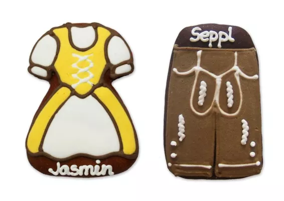 Bild: Festgaudi mit Dirndl und Lederhose – süße Lebkuchen als originelle Tischkarten für Oktoberfest und Sommerparty