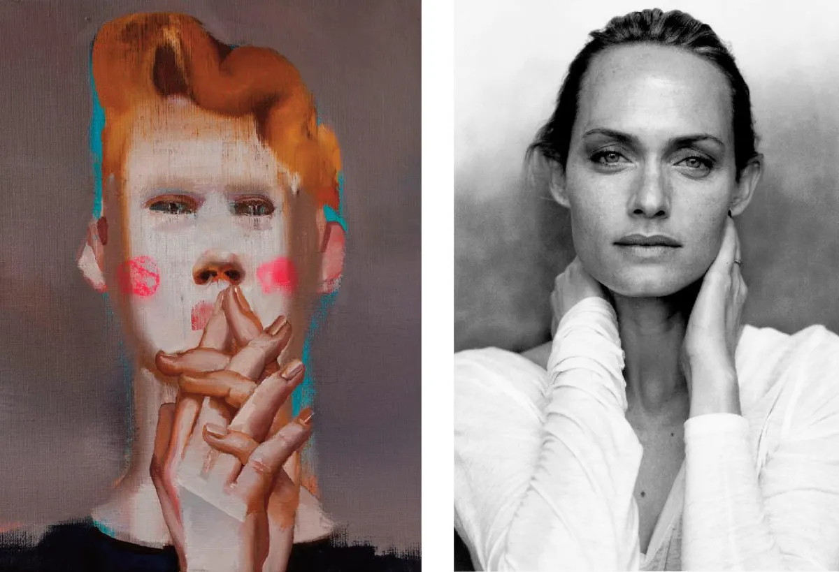 Links: Rayk Goetze. Kopf 5 (Handdom) / Rechts: Peter Lindbergh, Amber Valetta