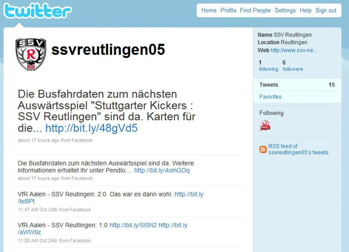 Screenshot des VEreins-Twitters des SSV Reutlingen