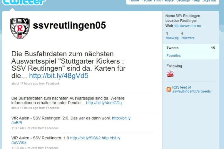 Bild: Live-News zum SSV Reutlingen via Twitter