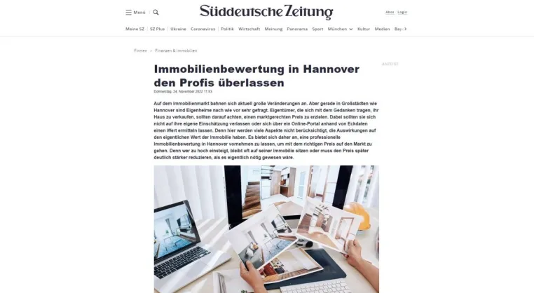 Süddeutsche Zeitung veröffentlicht Wissenswertes über professionelle Immobilienbewertung in Hannover Bild: Süddeutsche Zeitung veröffentlicht Wissenswertes über professionelle Immobilienbewertung in Hannover