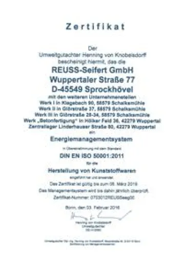 Bild: Reuss-Seifert erhält erneut Zertifikat für Energiemanagementsystem