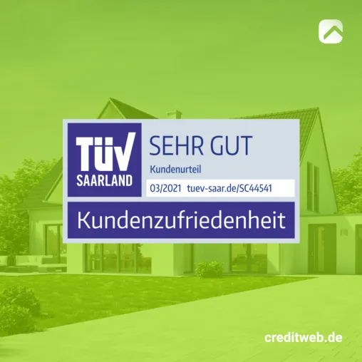 TÜV-geprüfte Baufinanzierung: creditweb erhält erneut die TÜV-Auszeichnung „SEHR GUT“ Bild: TÜV-geprüfte Baufinanzierung: creditweb erhält erneut die TÜV-Auszeichnung „SEHR GUT“