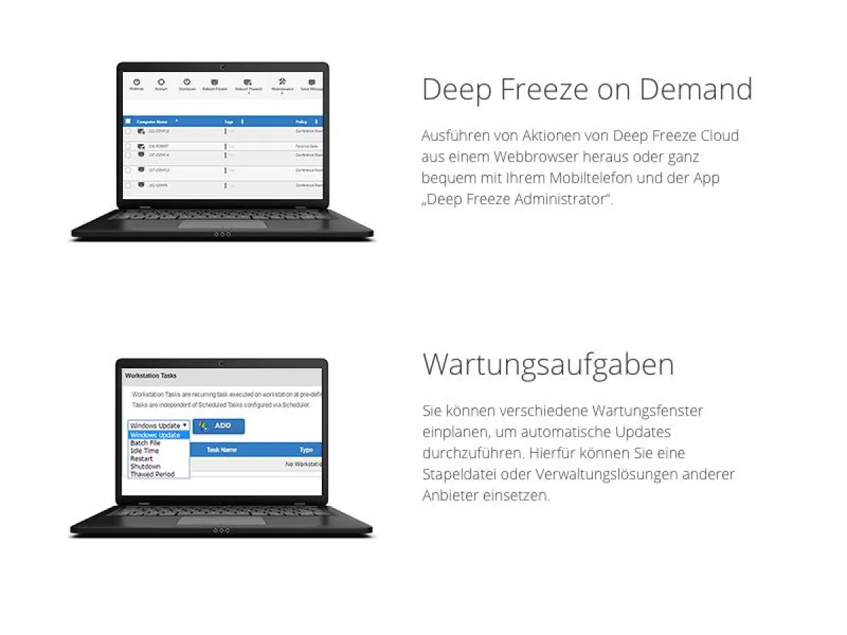 Deep Freeze Cloud bietet u.a. On-Demand-Aktionen und Zeitsteuerungen