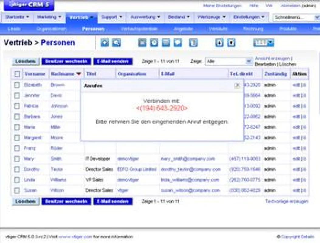Computer Telephone Integration für VTiger CRM 5 und Asterisk