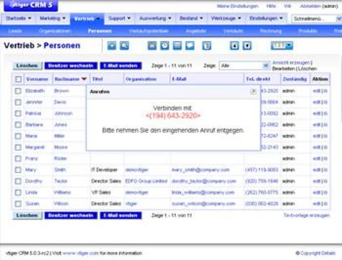 Computer Telephone Integration für VTiger CRM 5 und Asterisk
