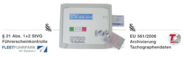 Tachodaten und gesetzliche Führerscheinkontrolle in einem Arbeitsschritt Bild: Tachodaten und gesetzliche Führerscheinkontrolle in einem Arbeitsschritt