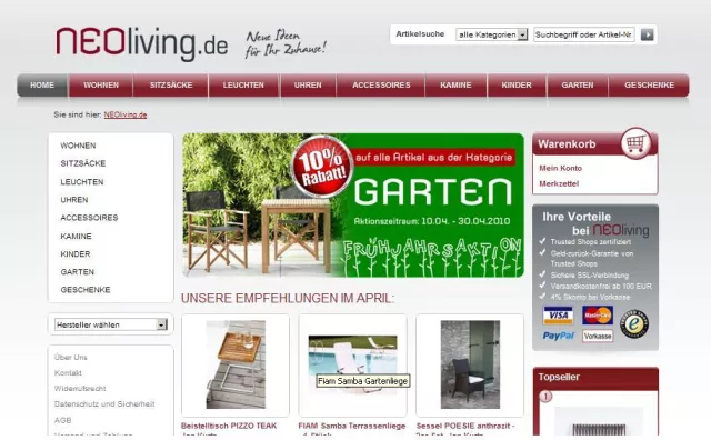 Bild: Der OnlineShop neoliving.de legt einen Senkrechtstart hin: Noch nicht einmal 1 Jahr und schon unter den Top 10