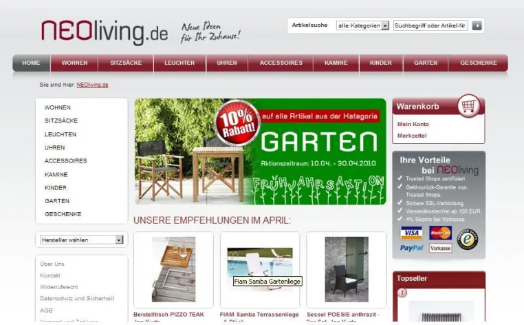 Bild: Der OnlineShop neoliving.de legt einen Senkrechtstart hin: Noch nicht einmal 1 Jahr und schon unter den Top 10