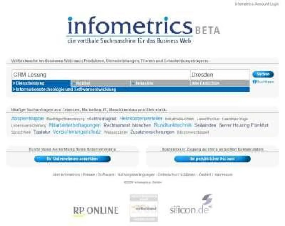 neues Interface auf www.infometrics.de