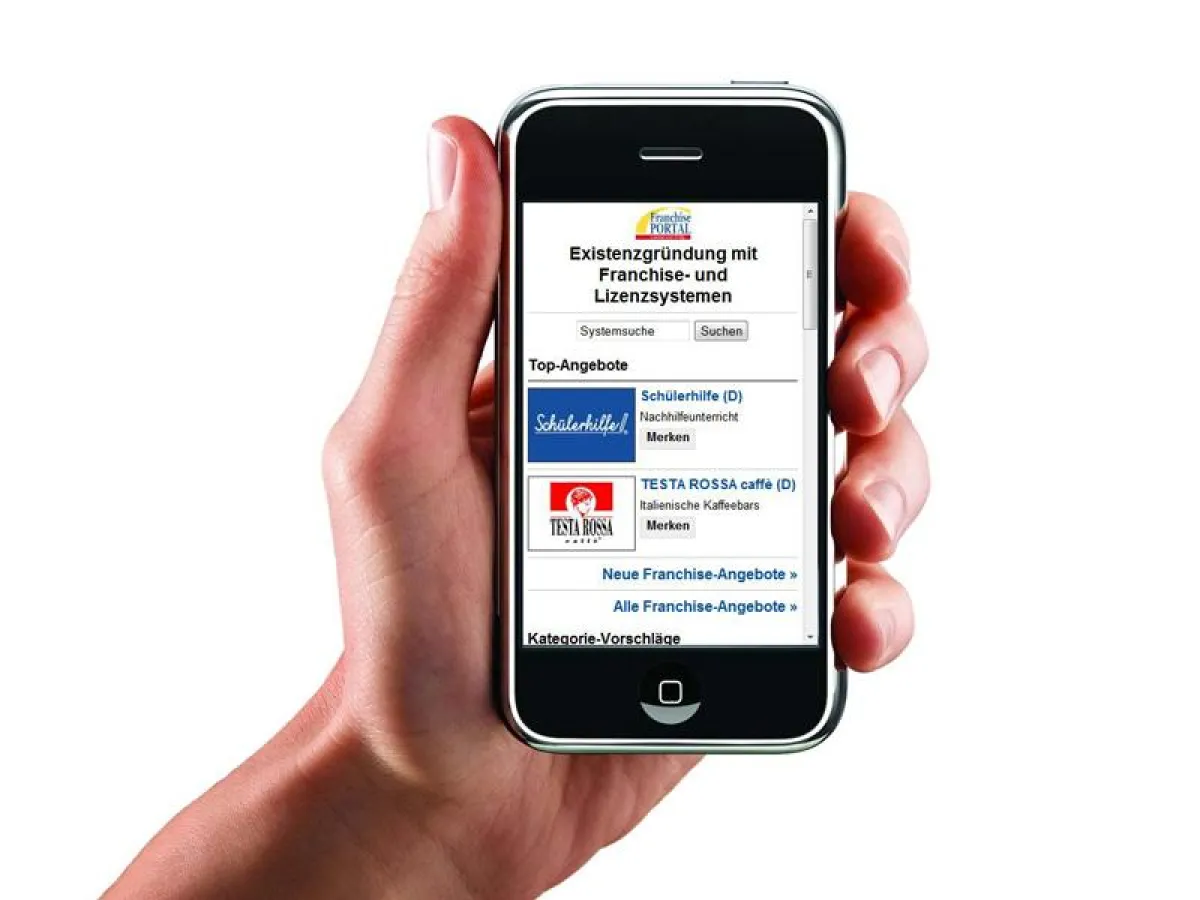 Auch mit Handys gut nutzbar: die mobile Version des Franchiseportals