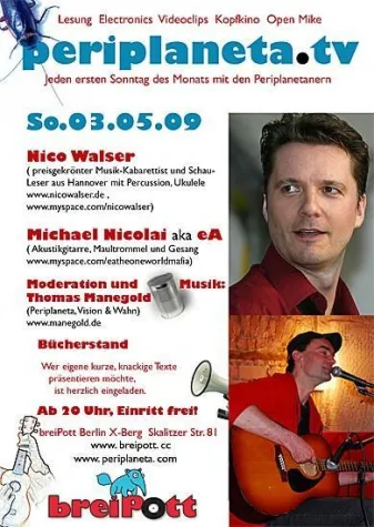 Bild: periplaneta.tv Lesung Berlin am 03. Mai mit Nico Walser und Michael Nicolai aka eA