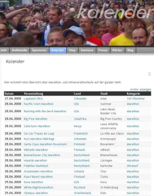 Bild: Kalenderübersicht von Marathon- und Ultramarathonveranstaltungen auf der ganzen Welt