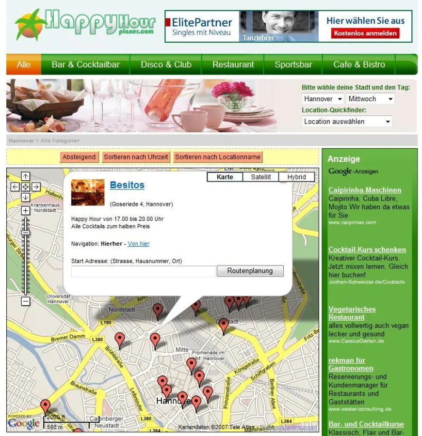 Screenshot Stadtübersichts Feature