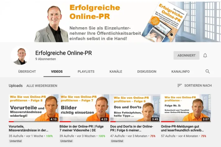 Bild: Erfolgreiche Online-PR – der YouTube-Kanal zum Praxisratgeber ist online