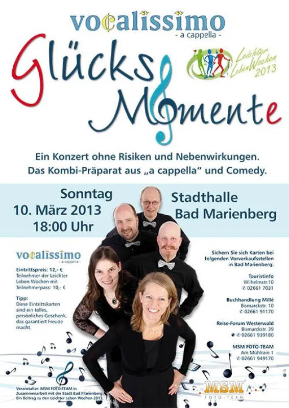 Glücks-Momente mit Vocalissimo in der Stadthalle Bad Marienberg