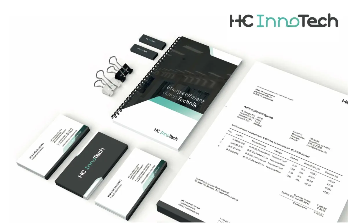 Das neue Corporate Design der HC InnoTech GmbH in Anwendung.