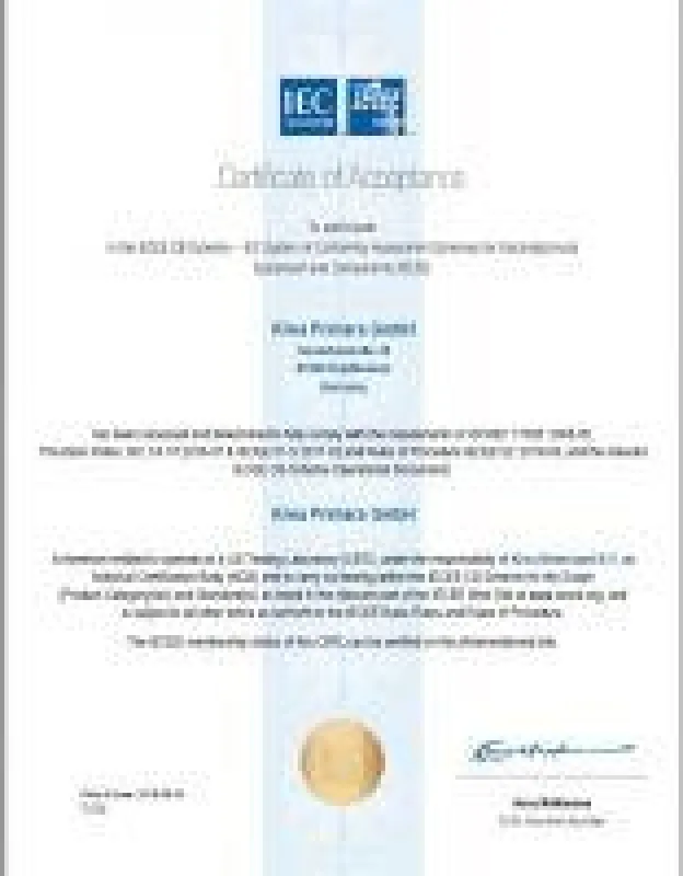 IECEE CB-Scheme Zertifikat der Kiwa Primara GmbH