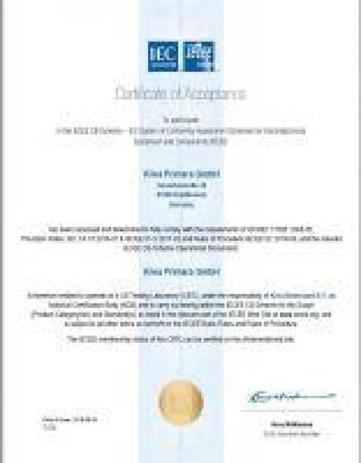 IECEE CB-Scheme Zertifikat der Kiwa Primara GmbH