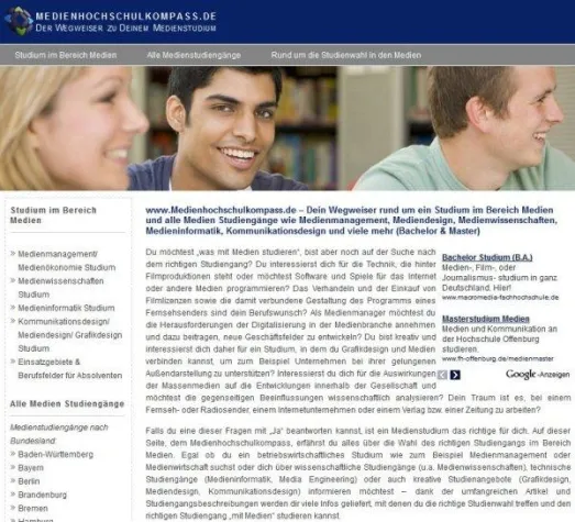 Alle Medienstudiengänge in einer Datenbank – Der Medienhochschulkompass Bild: Alle Medienstudiengänge in einer Datenbank – Der Medienhochschulkompass