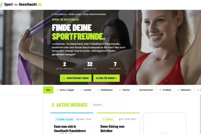 Sport-in-Geesthacht.de ist online: Sportpartner finden ohne Anmeldung, App oder Kosten Bild: Sport-in-Geesthacht.de ist online: Sportpartner finden ohne Anmeldung, App oder Kosten