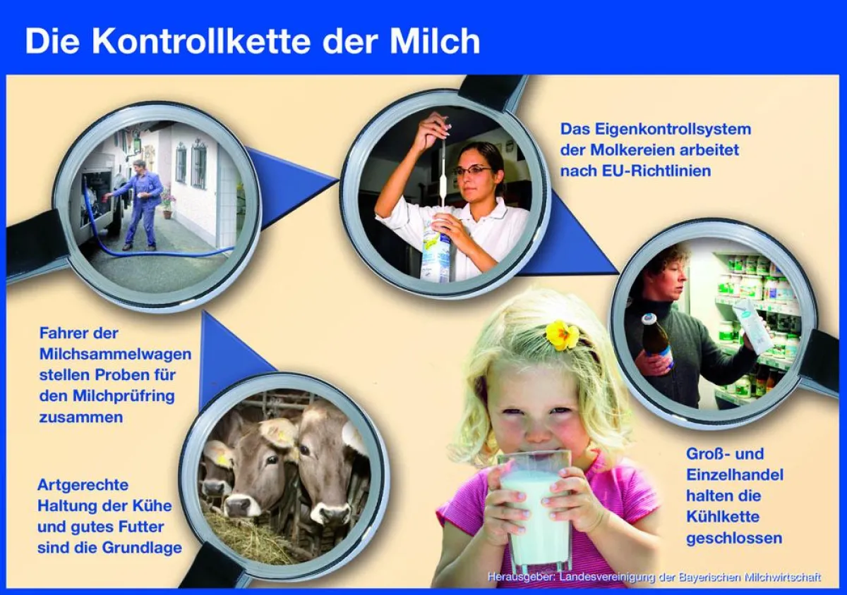 Von der Fütterung und Haltung der Milchkühe über die Milcherzeugung und -verarbeitung bis hin zu deren Vermarktung – die Kontrollkette des weißen Rohstoffes ist lückenlos und garantiert eine gleichble