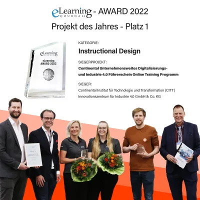 i40.de und Continental gewinnen mit innovativem E-Learning Projekt den Award „Projekt des Jahres“ Bild: i40.de und Continental gewinnen mit innovativem E-Learning Projekt den Award „Projekt des Jahres“