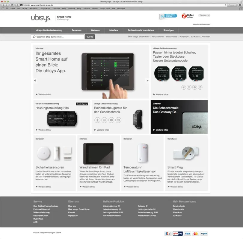 ubisys Onlineshop für ZigBee-basierte Smart Home Produkte