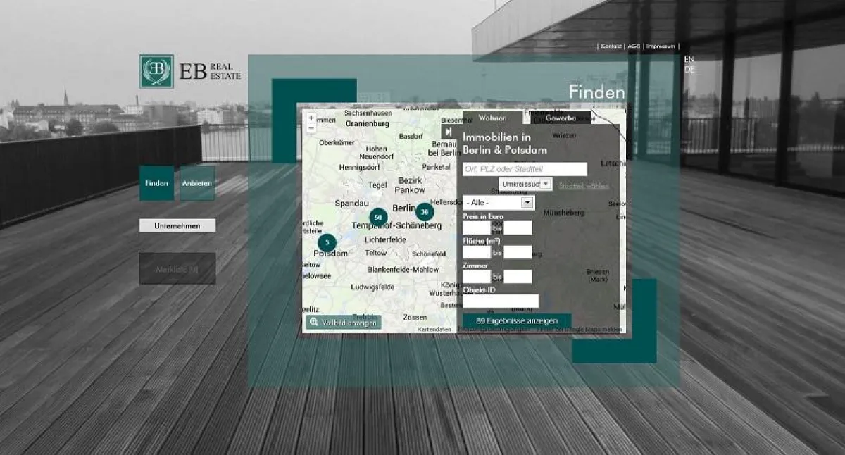 Eine Kartensuche ermöglicht eine gezielte Recherche in bestimmten Stadtteilen.