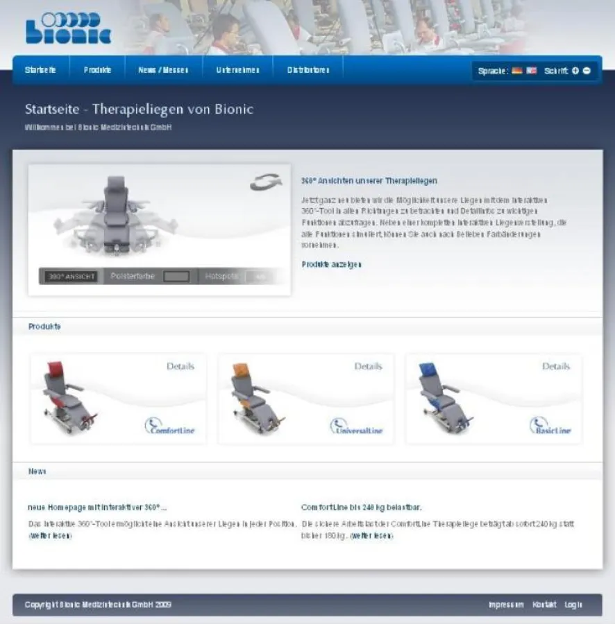 Bionic Therapieliegen Website