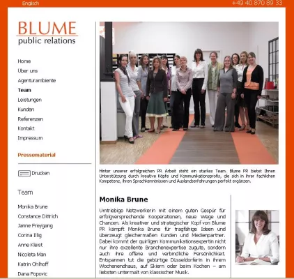 Bild: Die neue Homepage von Blume PR ist online